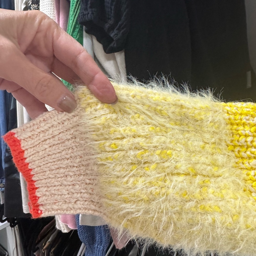 Free People Chunky Colorblock Turtleneck Sweater Yellow Cream M - Picture 4 of 5